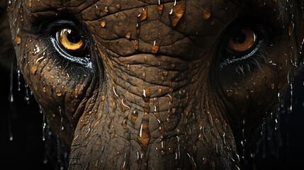 Canvas Print -  a close up of an elephant's face with drops of water coming off of it's trunk and eyes.