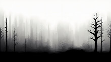 Black And White Forest Scene In Minimalist Art Style As Background Illustration