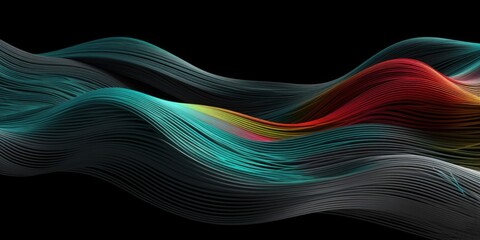 Poster - Black banner or background with colored lines. Net. AI generative.