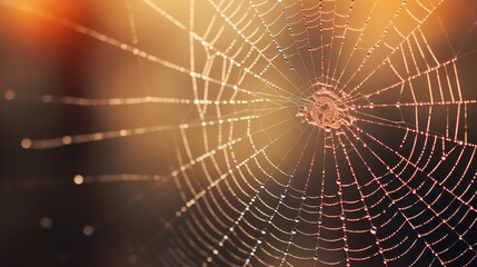 Wall Mural -  a close up of a spider's web on a blurry background with a blurry light in the background.