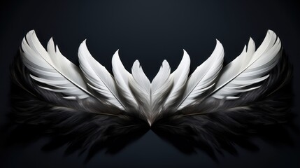 Sticker -  a close up of a white and black feather on a black background with a reflection of it's feathers.