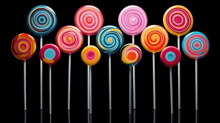 Sticker -  a group of lollipops sitting on top of each other on top of a black table next to each other.