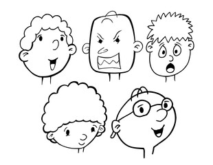 Aufkleber - Cartoon Faces and Heads Portrait Vector Illustration Art Set