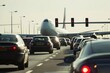 Several large passenger planes are stuck in a traffic jam at a traffic light.