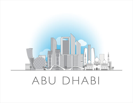 Abu Dhabi, UAE cityscape line art style vector illustration