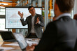 © Jaroon - Meeting, strategy, and business presentation of a corporate man organizing a financial marketing initiative.