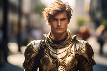 Man In Golden Shiny Knight Armor
