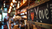 An "I Love You" Sign On A Coffee Shop’s Menu Board, Sign, Blurred Background, With Copy Space