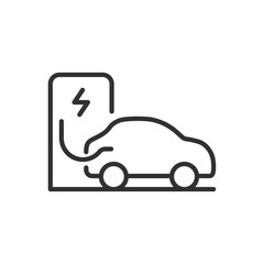 electric car charging station, linear icon. refuelling. line with editable stroke