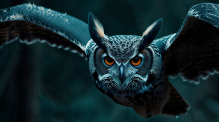 Fototapete - Front view of an owl in flight at night
