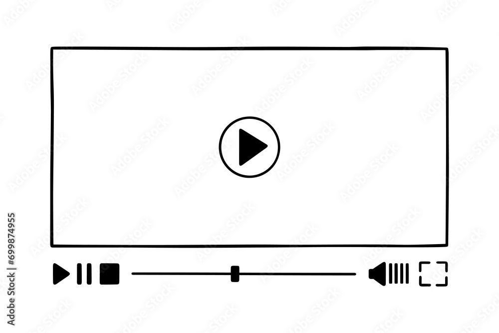 Multimedia video player template doodle. Play video online window with ...