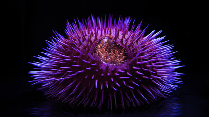 Canvas Print - Purple sea urchin housed in an aquarium. AI Generative