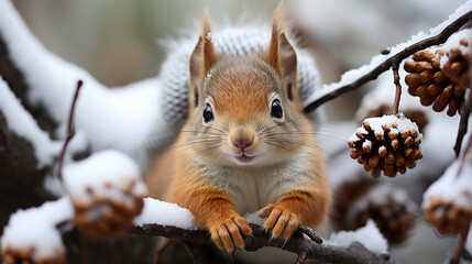 Wall Mural - squirrel on the snow