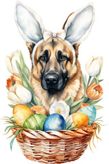Poster - Easter german shepherd illustration created with Generative AI technology