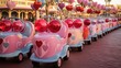 Rows of adorable heartshaped ride vehicles await couples, offering a chance to cuddle up and enjoy a magical journey through the Valentines Day carnival.