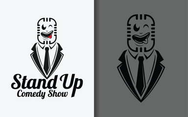 Poster - Stand Up Comedy Logo Design with Funny Microphone Character Design.