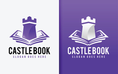 Poster - Castle Book Logo Design. Abstract Minimalist Castle Combined with Stylish Book Logo Concept. Vector Logo Illustration.
