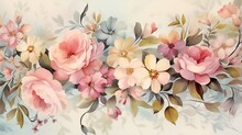 Flowers Wallpaper, Floral Art Design Background With Flowers Bunch In Watercolor Style Or Artist Vintage Paint Picture And Botanical Print