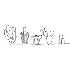 Wall Mural - Cactus one line drawing. Continuous set line art