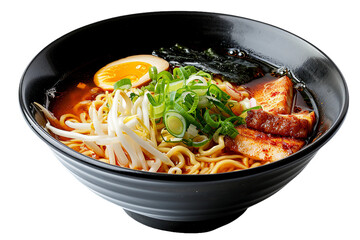 Ramen, black bowl, transparent background, isolated image, generative AI