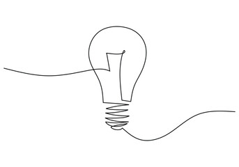 Wall Mural - bulb one line drawing. continuous light with simple art