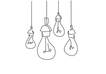 Wall Mural - light bulbs continuous one line art drawing. concept decor simple bulb
