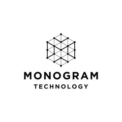 Poster - Initial Letter M Hexagon with Digital Wire Line Dotted Diagram For Modern Futuristic Technology Logo design.