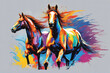 running horse watercolor art painting
