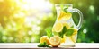 A pitcher, filled with refreshing lemonade and adorned with slices of citrus fruits and mint leaves, sat on a picnic table, ready to quench the thirst of the summer