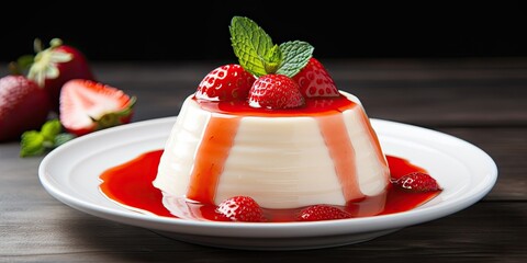 Wall Mural - Panna cotta with strawberry topping copy space