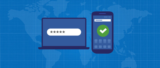 Poster - 2fa two factor authentication laptop screen password and phone permission smartphone verification se