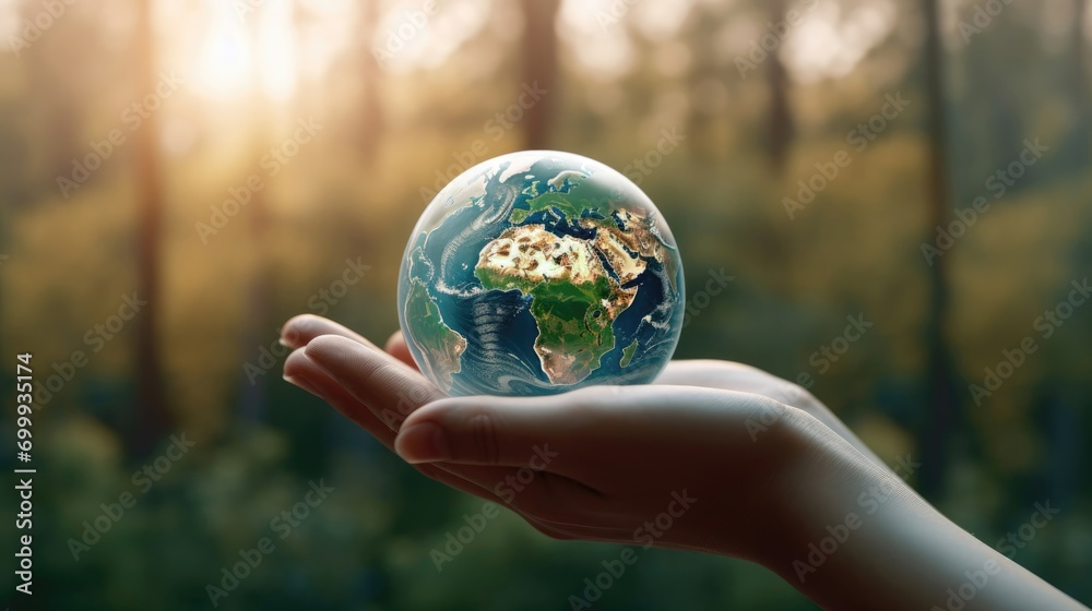 Hand hold globe with nature. ESG, Environment Social Governance ...