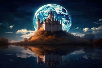  background moon large floating Castle