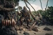 Robinson Crusoe stranded on deserted island. Generative AI