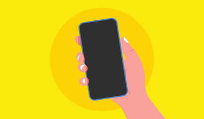 holding phone. empty screen, phone mockup. editable smartphone template on isolated background.