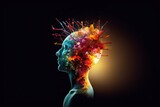 Fototapeta Przestrzenne -  brain smart solutions brainstorming splashes colorful ideas explosion bulb light creative Man