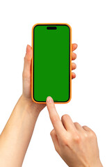 Poster - Mobile phone screen mockup in hand isolated on white background transparent png