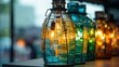 Unique upcycled object a lamp made from old bottles, promoting creativity and sustainability