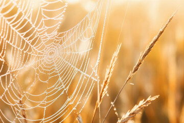wet dew morning macro sunlight spider nature web water net closeup