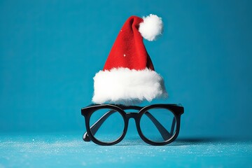 background blue card greeting holiday time winter face funny eyeglasses h Claus Santa red season Christmas