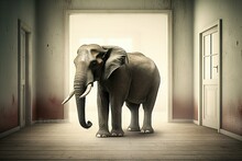  Illustration Topic Enormous Important Idiom Metaphorical Concept Animal Room Empty Standing Elephant Big