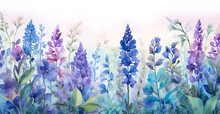 Colorful Meadow And Garden Spring Flowers Background Isolated On White. Summer Love And Romance Lavender Bellflowers Blue, Pink, Purple Banner For Copy Space, Web, Mobile By Vita