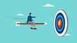 successful businessman flying on arrow going to target illustration suitable to describe about business growth, business objective, business achievement or target, motivation to achieve goal