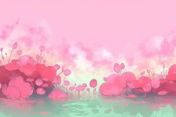 Wall Mural - pink Spring field flower image illustration background Watercolor