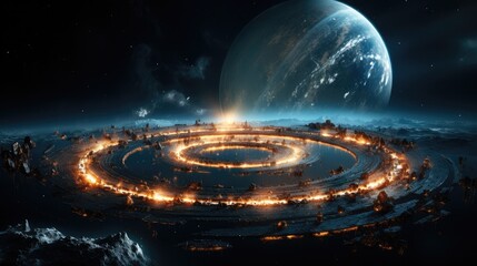 Poster - Large planet with rings, Open space. Generative AI.