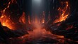 A massive glowing lava river flow tunnel, Hot glowing lava. Generative AI.