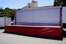 Truck Trailer For Fairground Stand Closed Attraction In City Funfair Or Market Stand Selling Products
