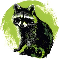 Wall Mural - raccoon dog and green background