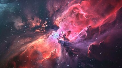 Wall Mural - captivating close up of vibrant nebula in the night sky, view from outer space background, colorful 
