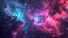 Stunning Close Up Of Vibrant Nebula In The Night Sky, View From Outer Space Background, Colorful Abstract Nebula Space Galaxy